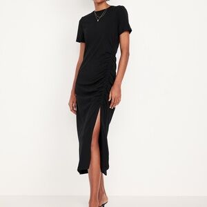 Black Ruched T-shirt Dress